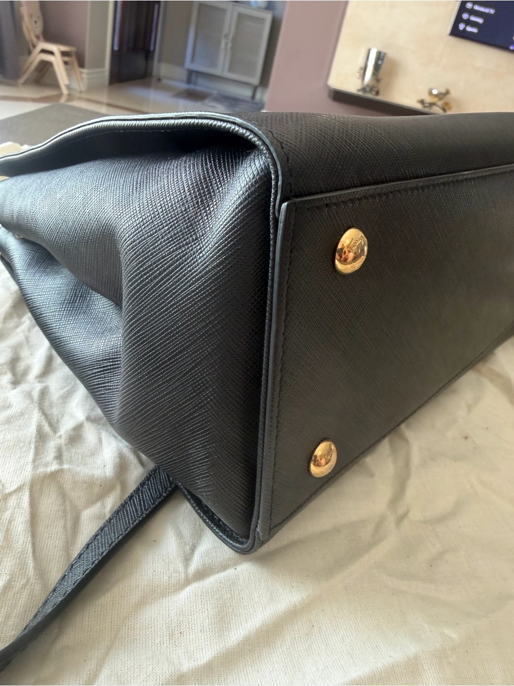 Salvatore Ferragamo Black Leather Satchel with Gold Gancini Hardware - Picture 3 of 13